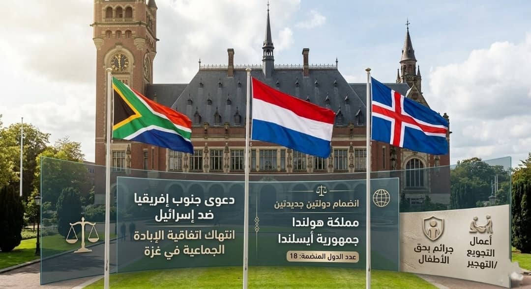 هولندا وأيسلندا تنضمان رسمياً لدعوى جنوب إفريقيا ضد إسرائيل أمام محكمة العدل الدولية